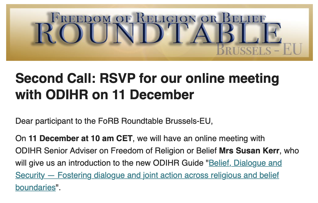 FoRB Roundtable's online meeting with ODIHR on 11 December