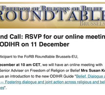 FoRB Roundtable's online meeting with ODIHR on 11 December